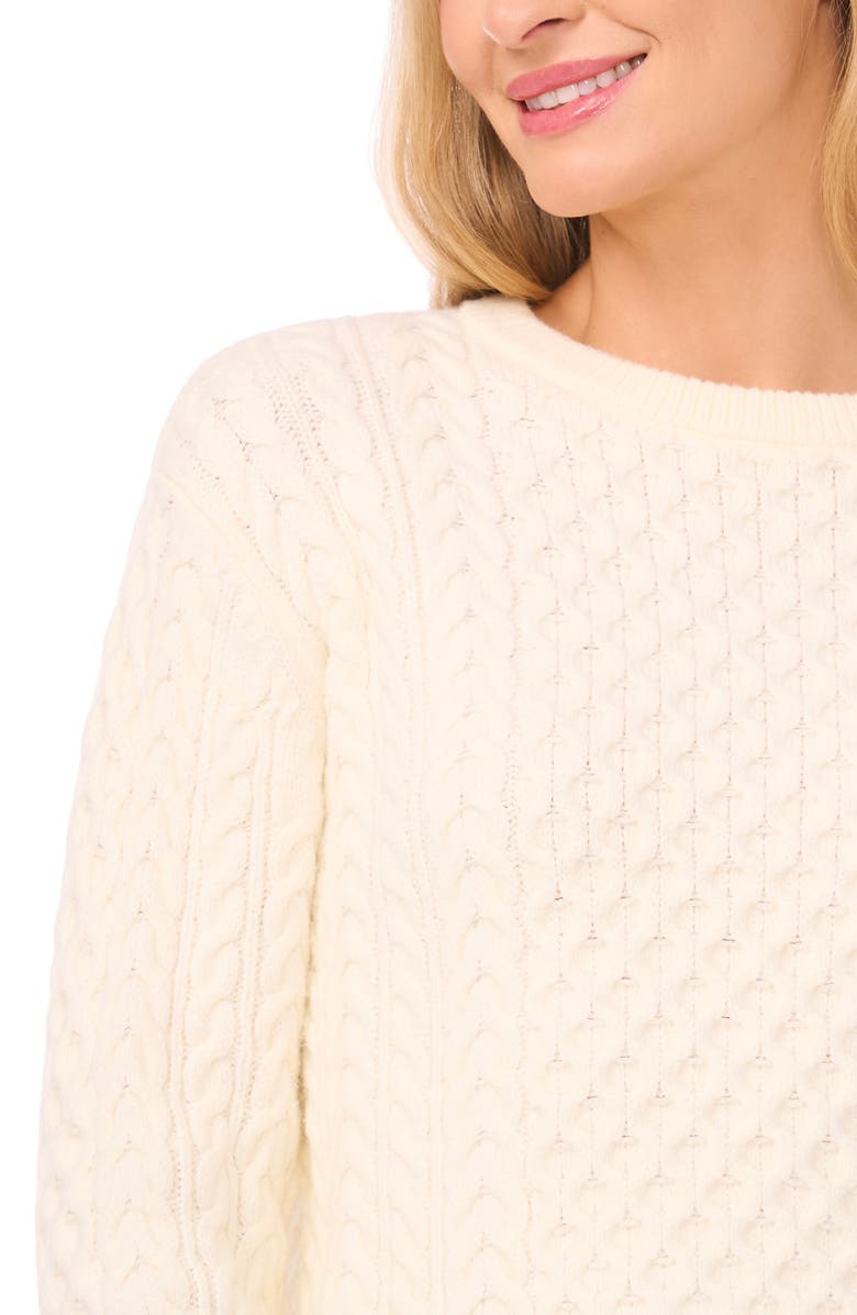 CeCe Cable Crewneck Sweater, Alternate, color, Vanilla
