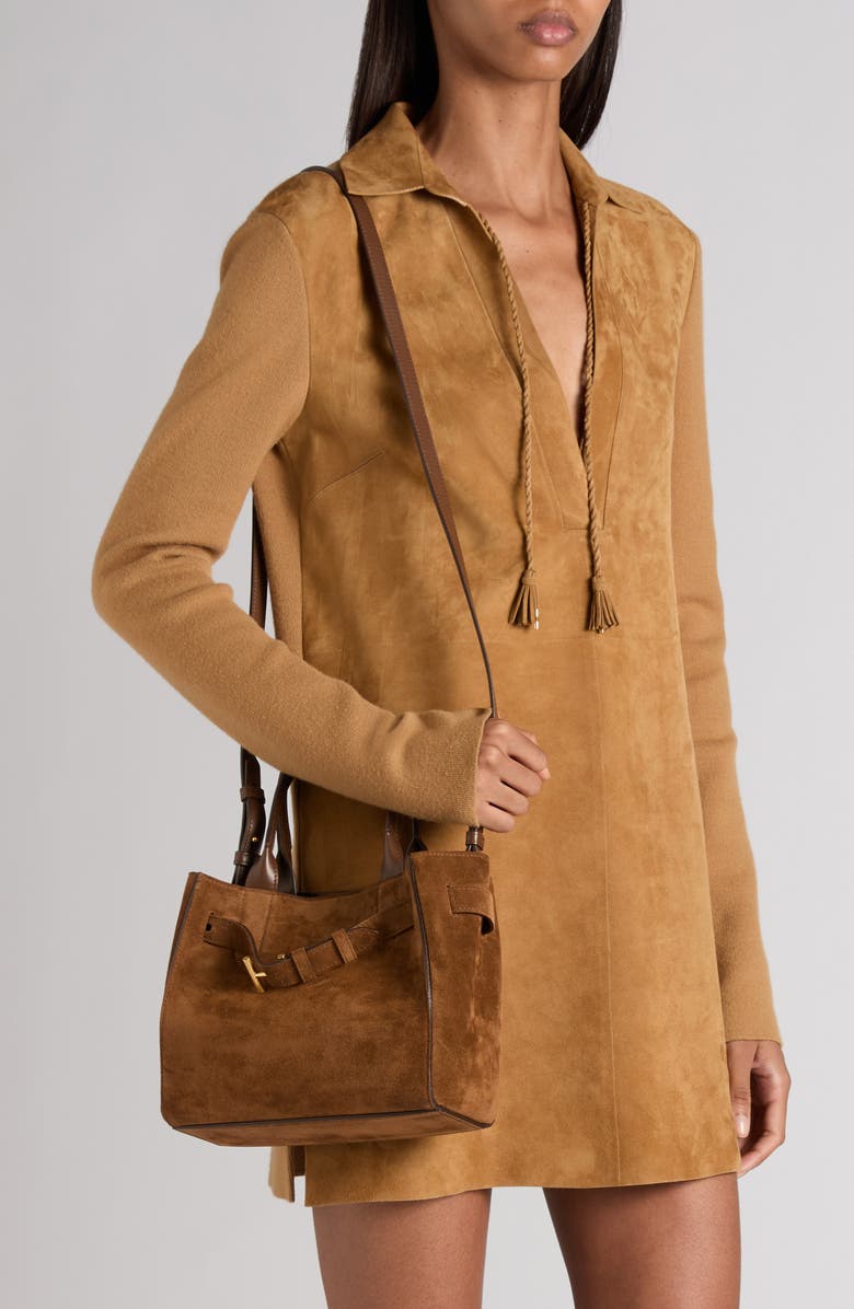 TOM FORD Small Audrey Suede Tote, Alternate, color, Whisky