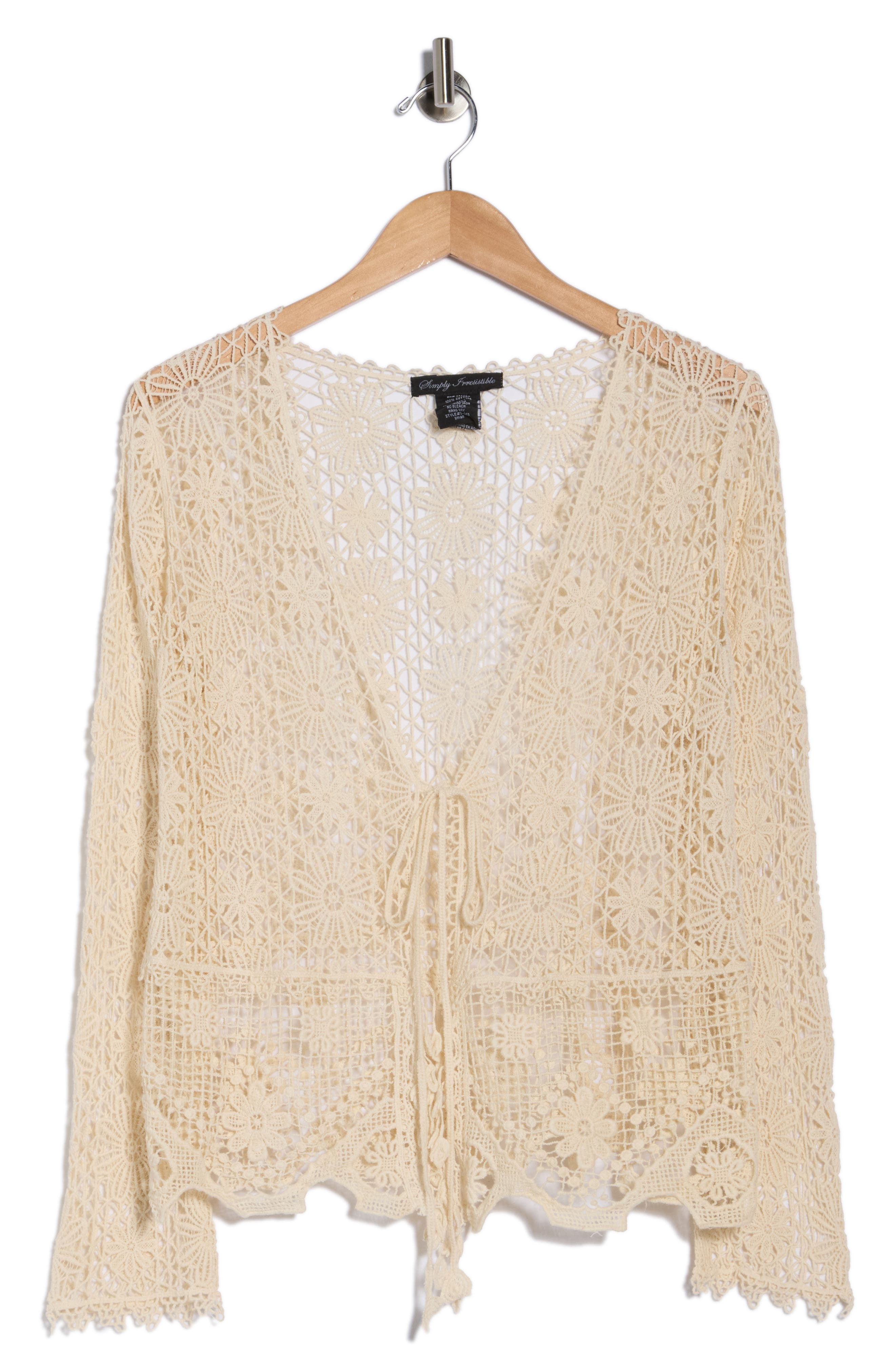 Forgotten Grace Crochet Lace Tie Front Top