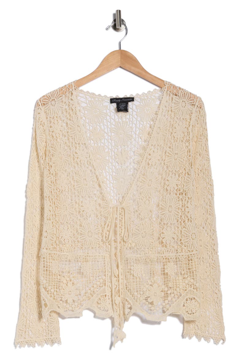 Crochet Lace Tie Front Top, Alternate, color, NATURAL