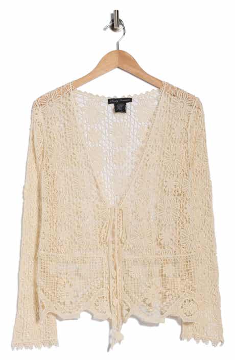 Forgotten Grace Crochet Lace Tie Front Top