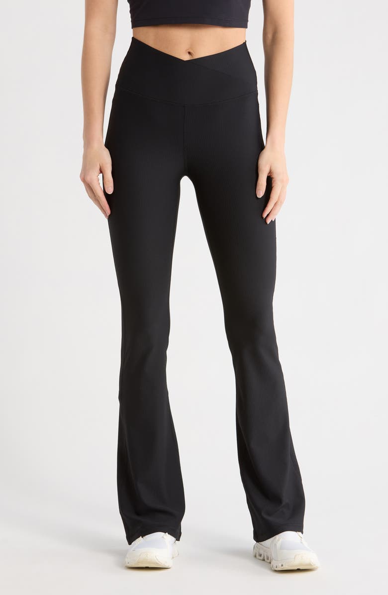 YOGALICIOUS Wonderlink Madison Crossover Flared Leggings, Main, color, Black