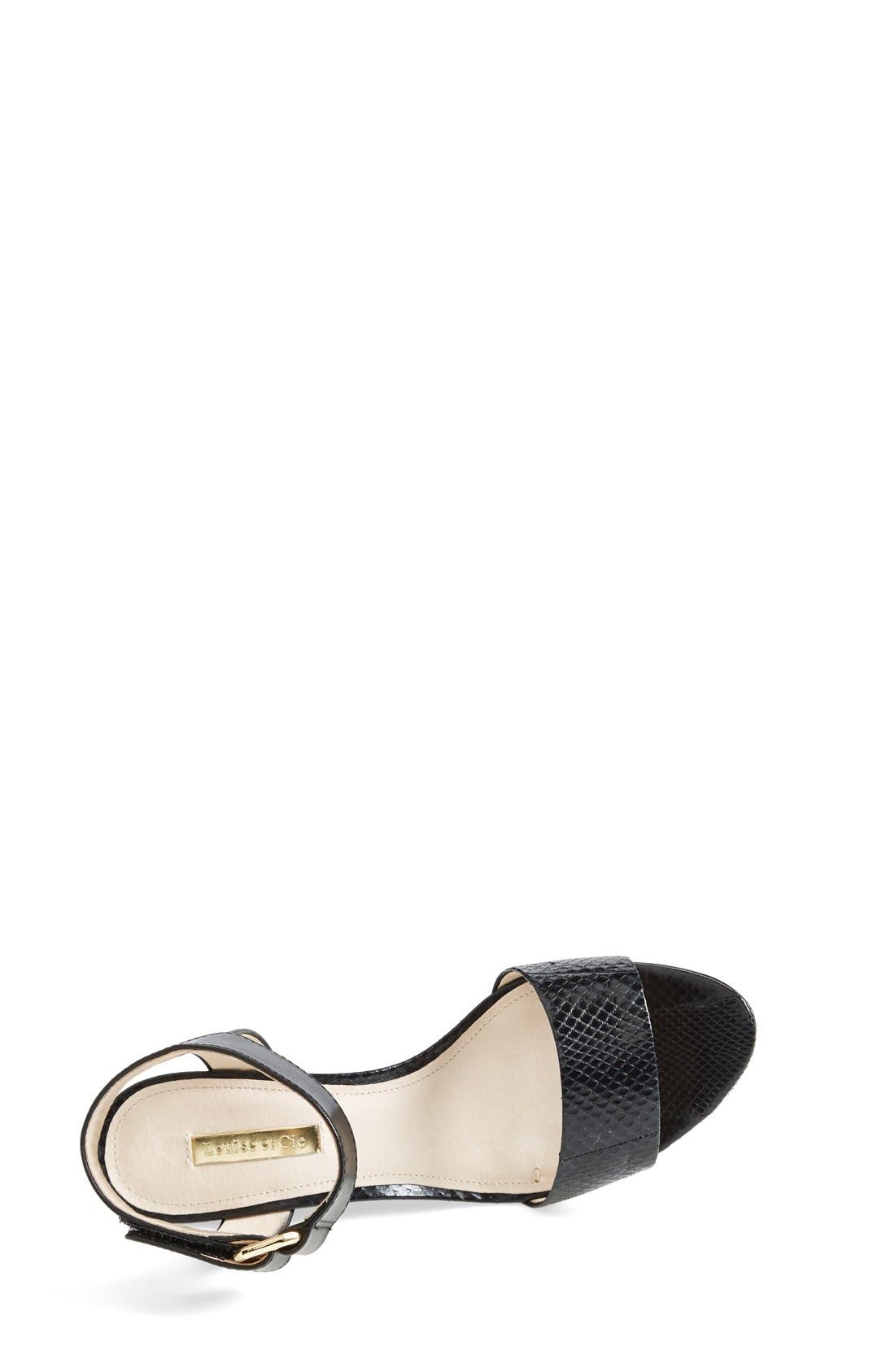 'Phiona' Leather Ankle Strap Wedge Sandal, Alternate, color, BLACK