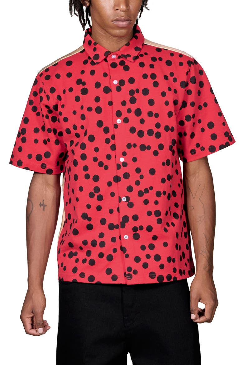 Bug Eye Short Sleeve Button-Up Shirt, Main, color, RED