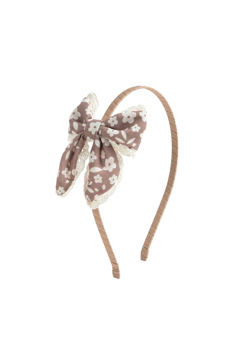 Mocha Floral Lace Bow Headband, Main, color, Brown