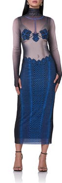 AFRM Shailene Long Sleeve Turtleneck Mesh Dress