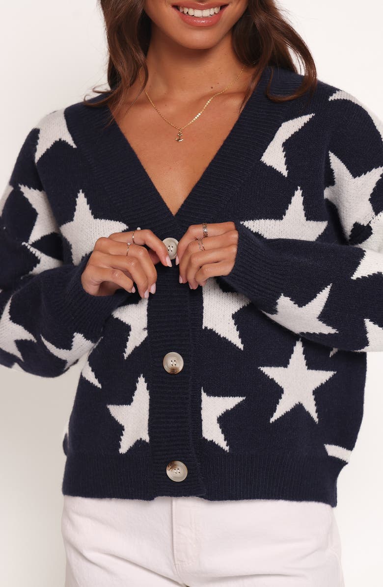 Petal & Pup Sailor Star Intarsia Cardigan, Alternate, color, Navy