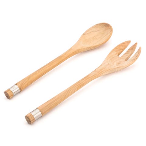 France Olive Wood Handcrafted 2 Piece Salad Server Set