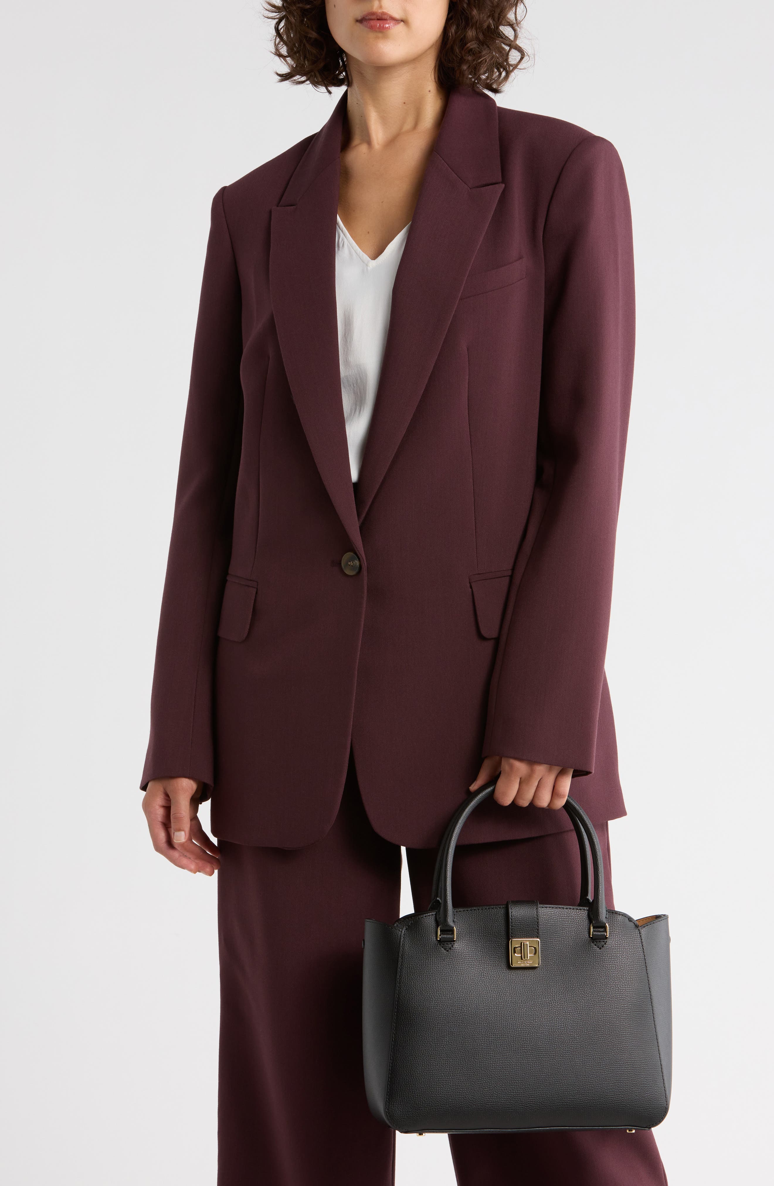 Kate Spade New York phoebe refined grained leather top handle bag, Alternate, color, Black