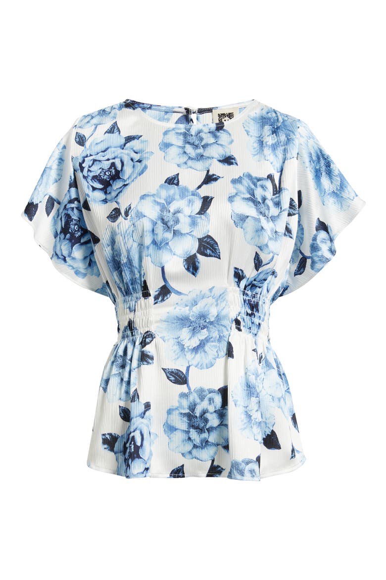 Flutter Sleeve Smock Waist Top, Alternate, color, CRISP WHITE MULTI