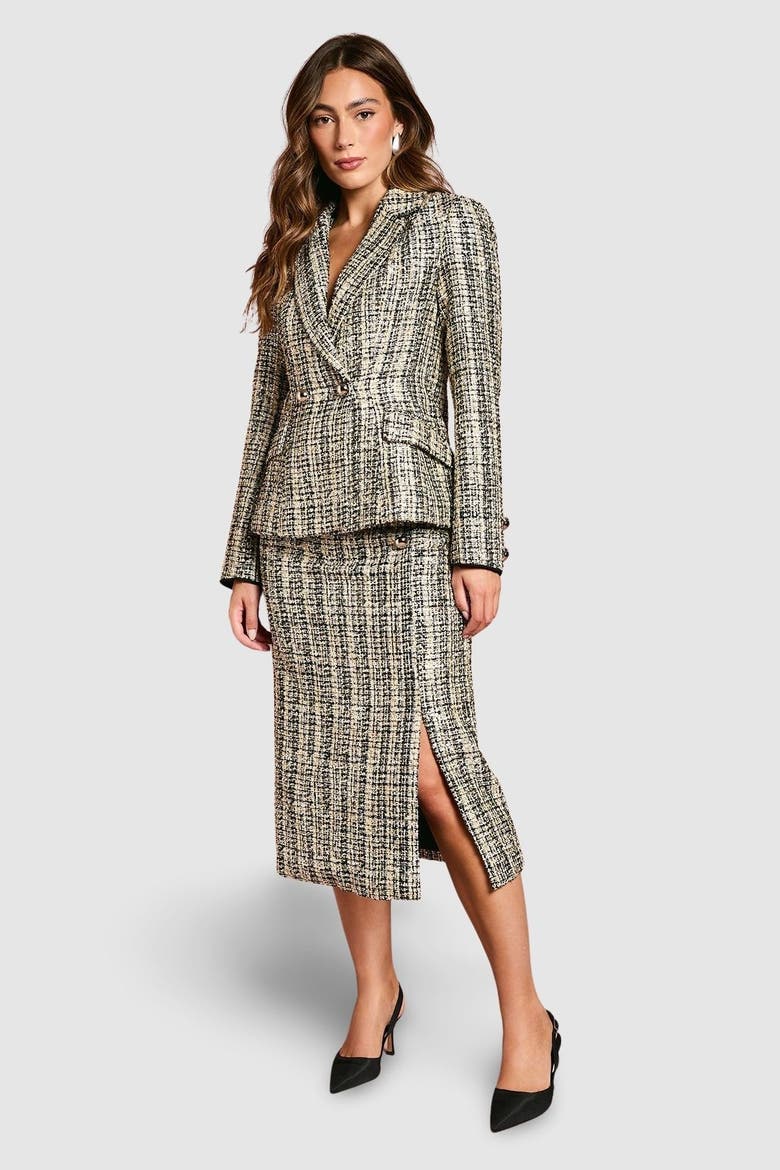 Sequin Tweed Fitted Blazer, Alternate, color, Mono