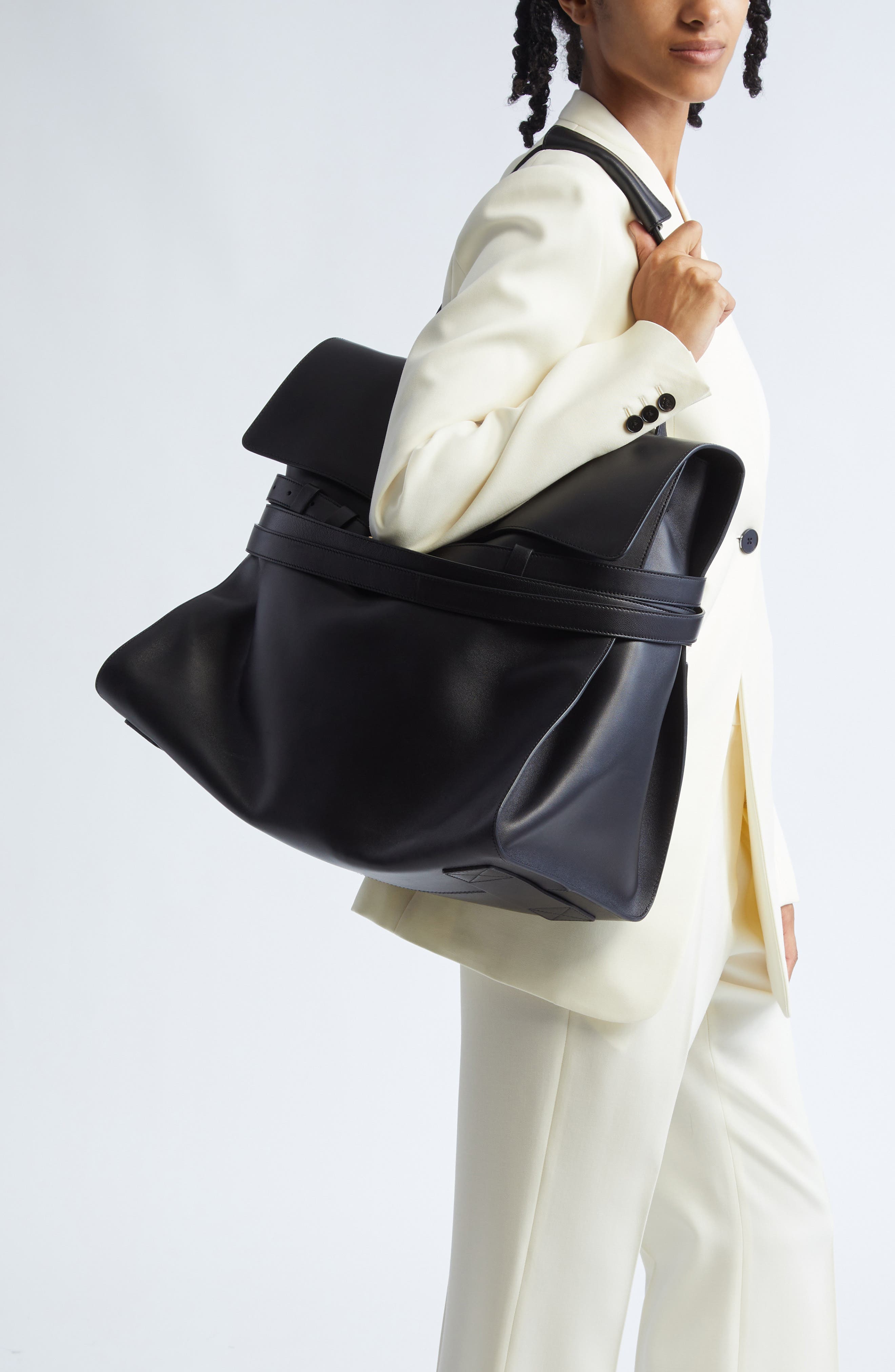 Moschino Jumbo Tie Me Leather Tote, Alternate, color, 