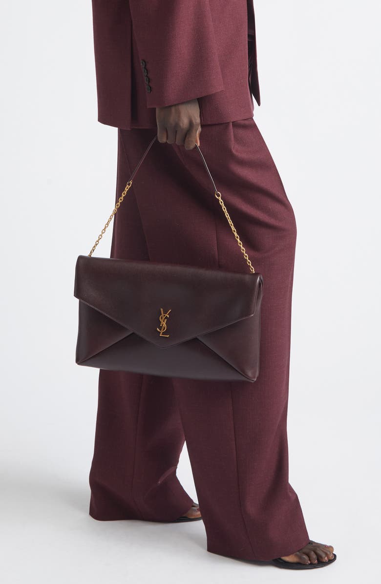 Saint Laurent XXL Cassandre Leather Envelope Shoulder Bag, Alternate, color, Rouge Cabernet