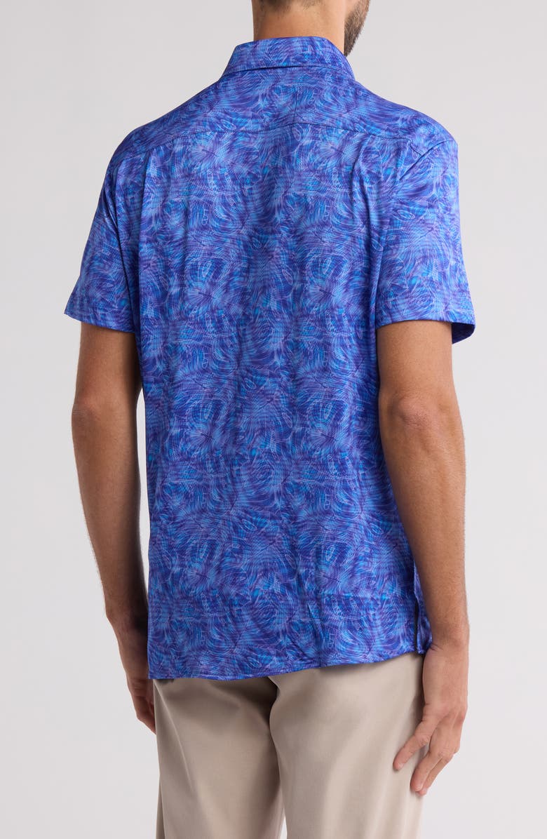 CONSTRUCT Slim Fit Large Monstera 4-Way Stretch Short Sleeve Button-Up Shirt, Alternate, color, Blue