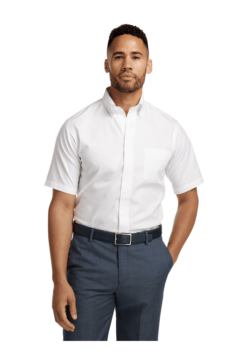 Non-iron Cotton Pinpoint Solid Button Down Collar Short Sleeve Dress Shirt, Alternate, color, White