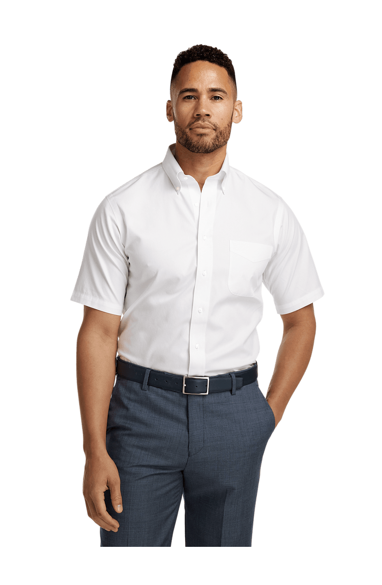 Paul Fredrick Non-iron Cotton Pinpoint Solid Button Down Collar Short Sleeve Dress Shirt, Alternate, color, White