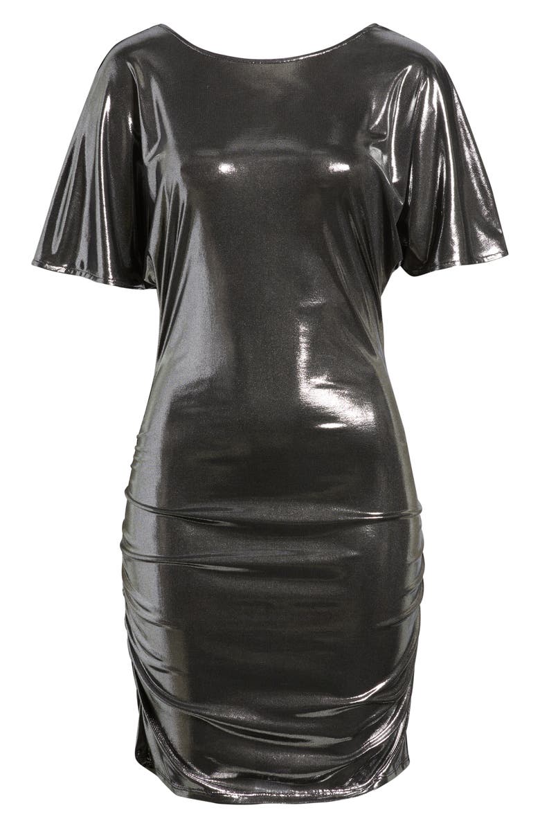 BOSS Orange Crystal Ruched Lamé Minidress, Alternate, color, Open Grey