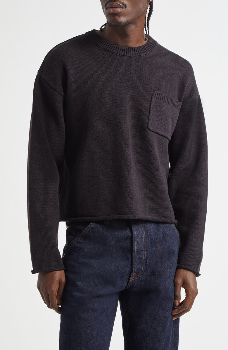 Waste Yarn Project Dom Pocket Crop Sweater, Main, color, Black Solid