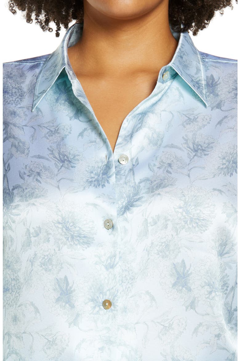 Dahlia Floral Print Silk Shirt, Alternate, color, MINT