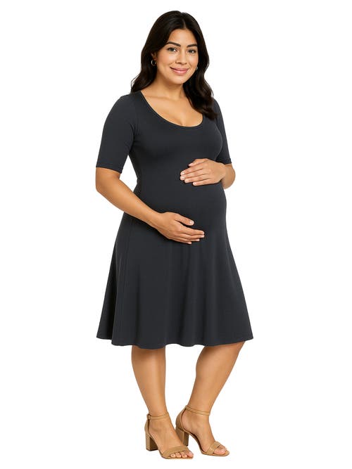 24seven Comfort Apparel Maternity Knee Length A-line Elbow Sleeve Dress In Gray