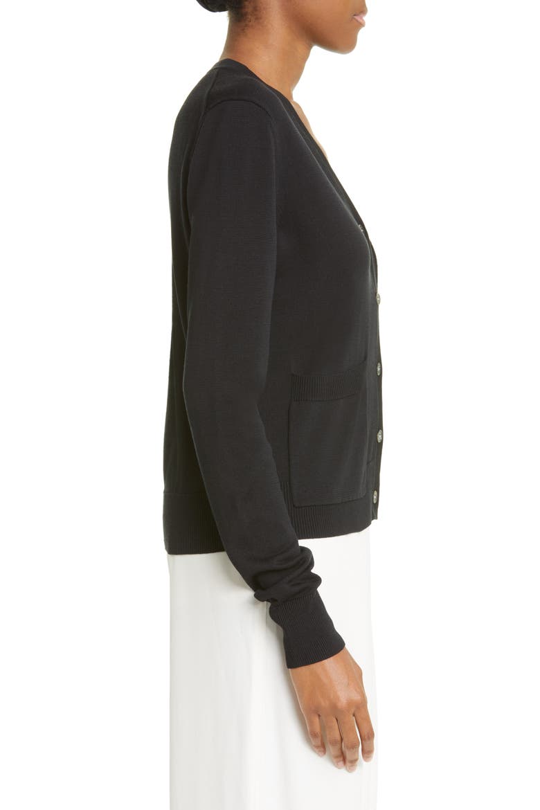 Patch Pocket V-Neck Silk Cardigan, Alternate, color, 001 BLACK