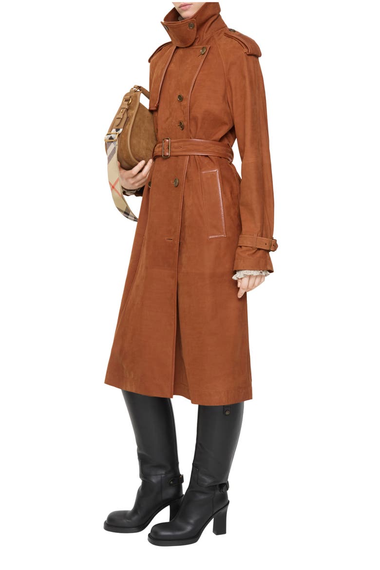 Long Nubuck Castleford Trench Coat, Main, color, Ginger brown