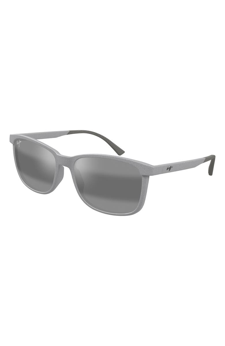 Maui Jim Hulili 57mm Polarized Rectangular Sunglasses, Alternate, color, Matte Grey