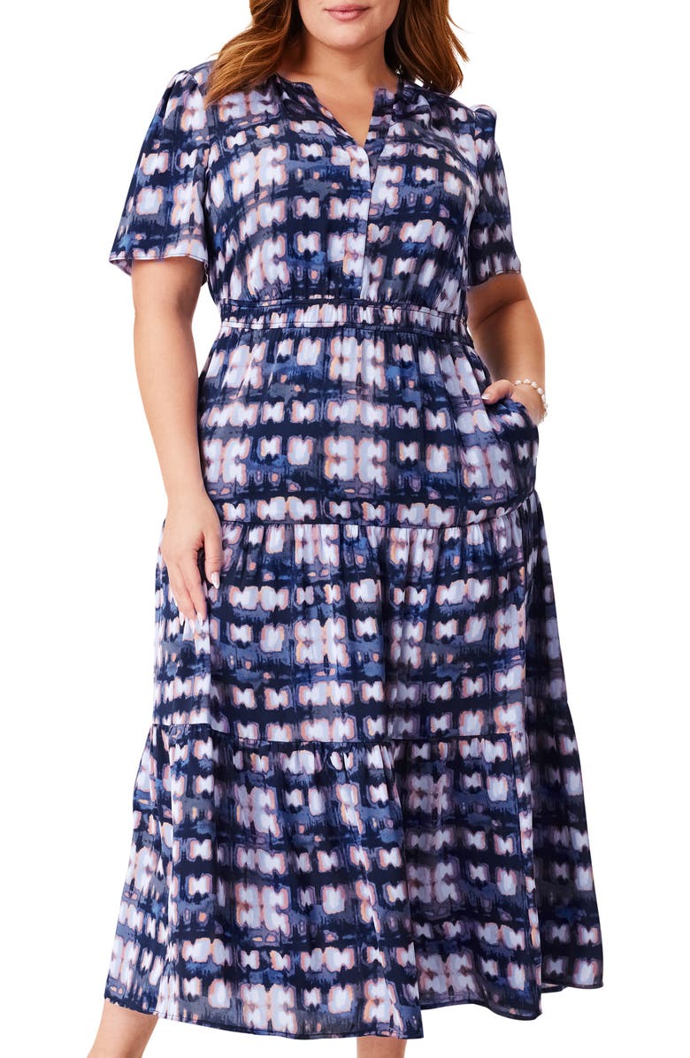 NIC+ZOE Shibori Glow Daydream Tiered Maxi Shirtdress, Main, color, 