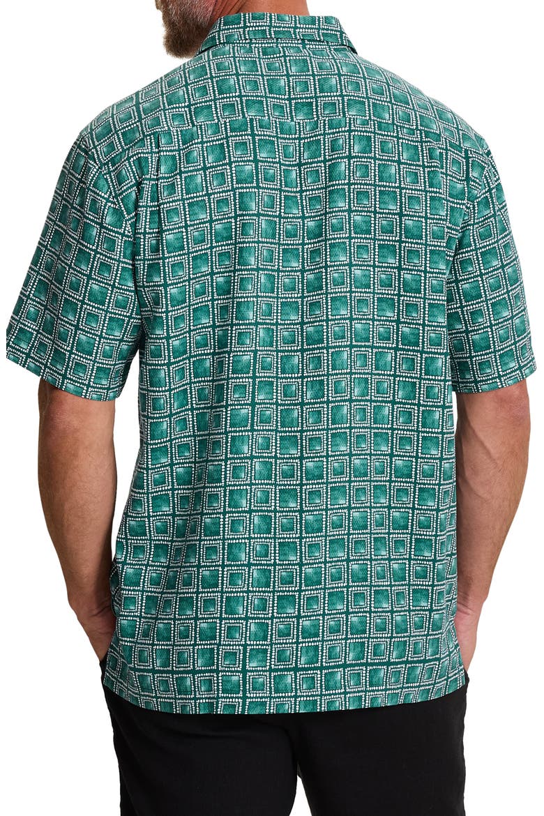 Torres Tiles Printed Silk Camp Shirt, Alternate, color, DEEP SEA TEAL