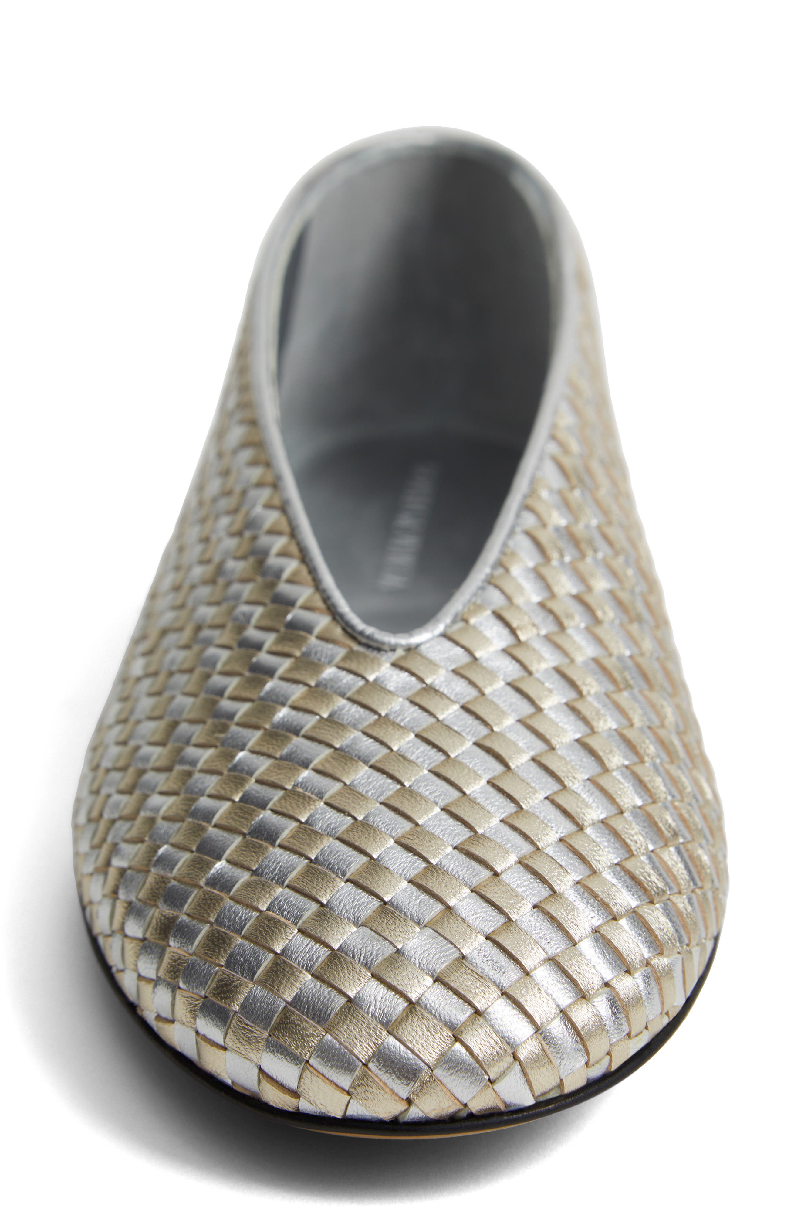 Rosa Intrecciato Leather Flat, Alternate, color, 8037 SUPERMOON SILVER