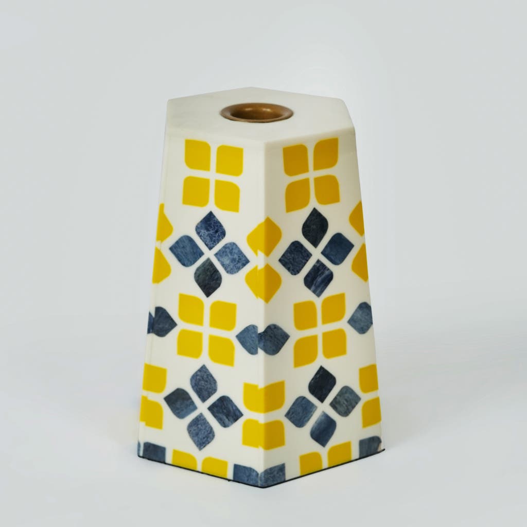 Mela Artisans Marigold Mosaic Inlay Candleholder In Yellow