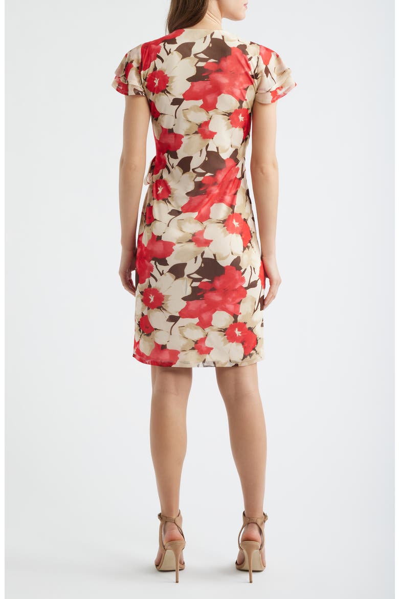 Floral Print Flutter Sleeve Wrap Dress, Alternate, color, WHITE DOVE MULTI