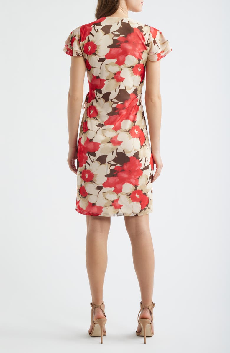 Anne Klein Floral Print Flutter Sleeve Wrap Dress, Alternate, color, 
