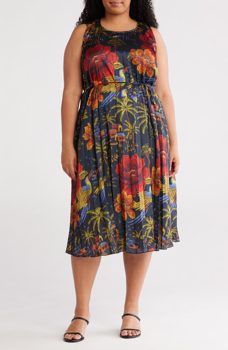 T Tahari Python Print Waist Belt Maxi Dress, Main, color, Tropical Bloom Print