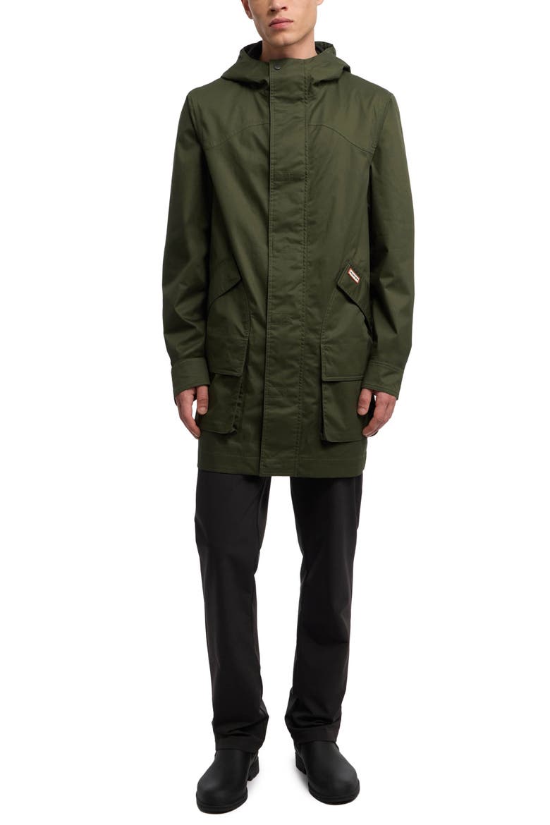 Downing Hooded Rain Jacket, Alternate, color, HUNTER GREEN