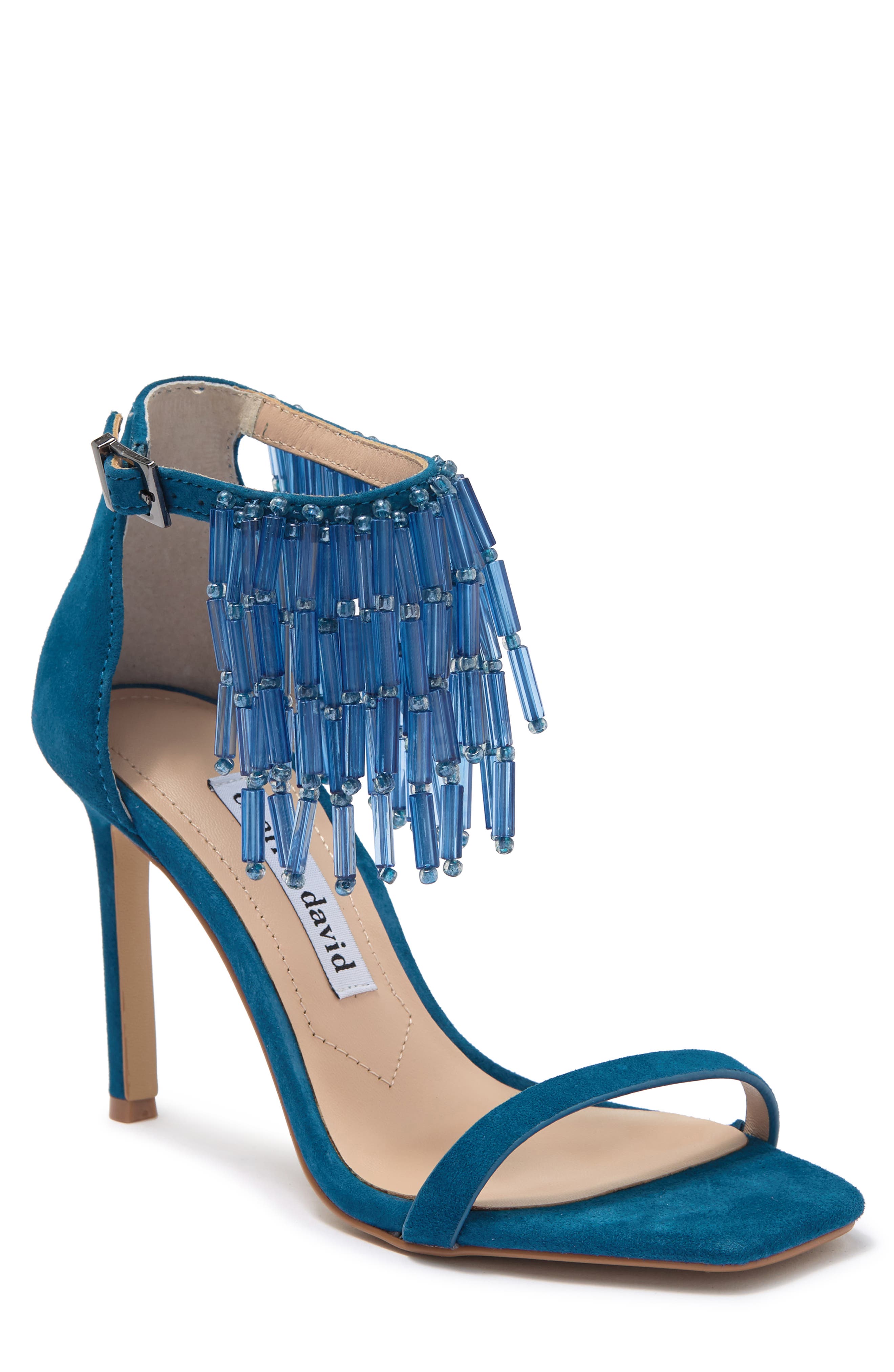 Enrich Beaded Fringe Sandal, Main, color, DEEP OCEAN SUEDE W/ BEADING