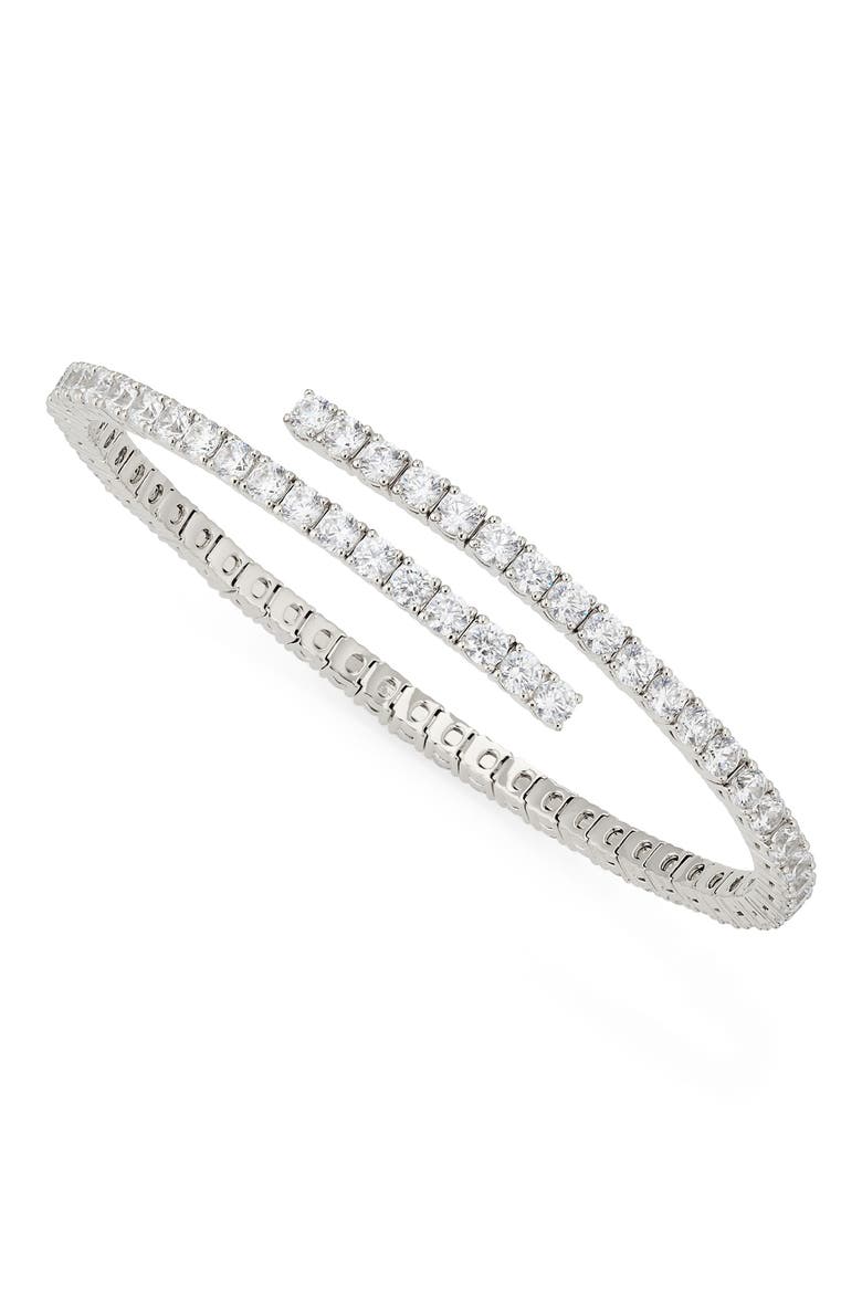 Cubic Zirconia Bypass Bangle, Main, color, RHODIUM