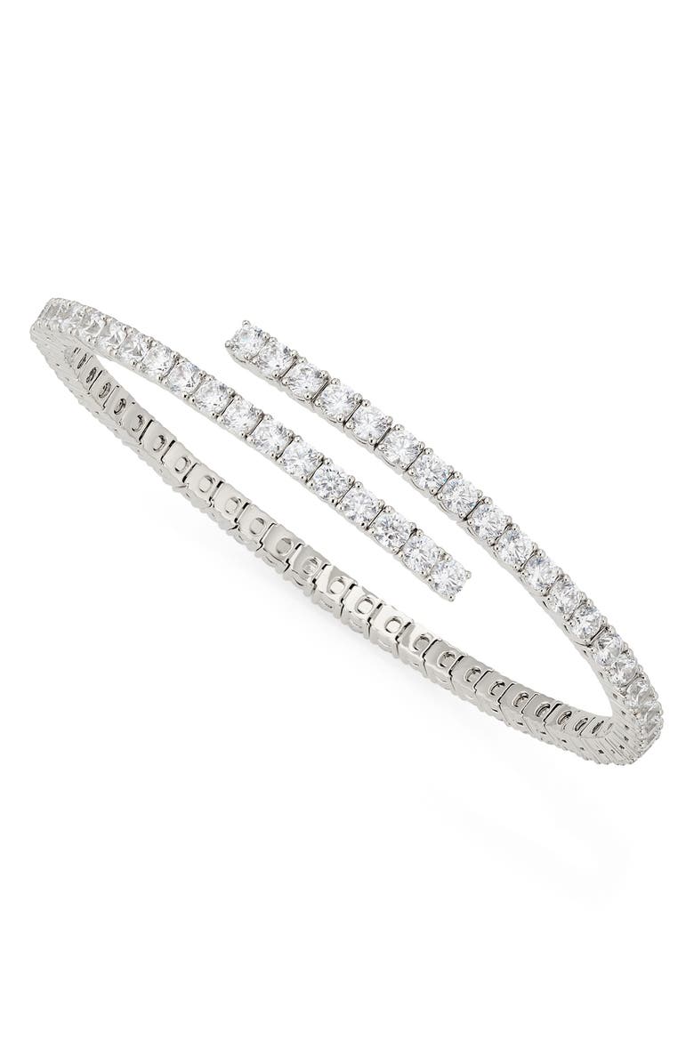Nadri Cubic Zirconia Bypass Bangle, Main, color, Rhodium