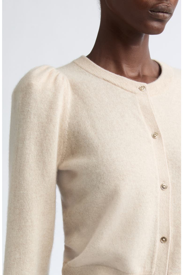 Dollie Puff Shoulder Cashmere Cardigan, Alternate, color, OATMEAL HEATHER