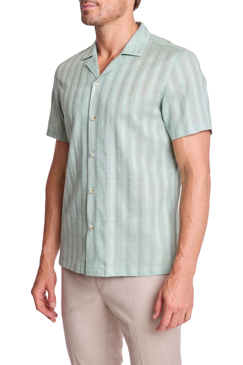 Textured Cotton Camp Shirt, Alternate, color, MINT DOBBY STRIPES