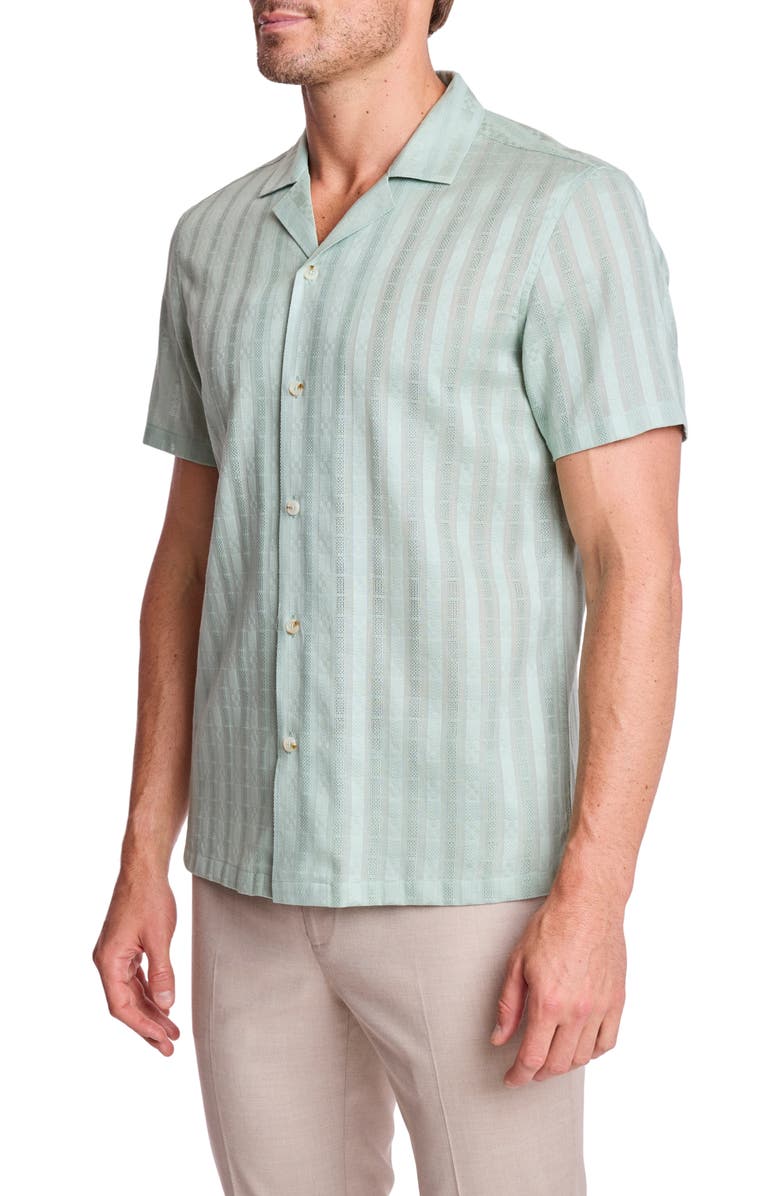 PAISLEY & GRAY Textured Cotton Camp Shirt, Alternate, color, Mint Dobby Stripes