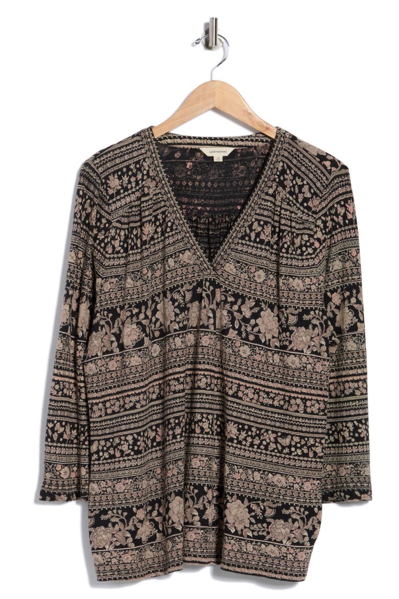 Printed Long Sleeve Tunic Top, Alternate, color, BLACK MULTI
