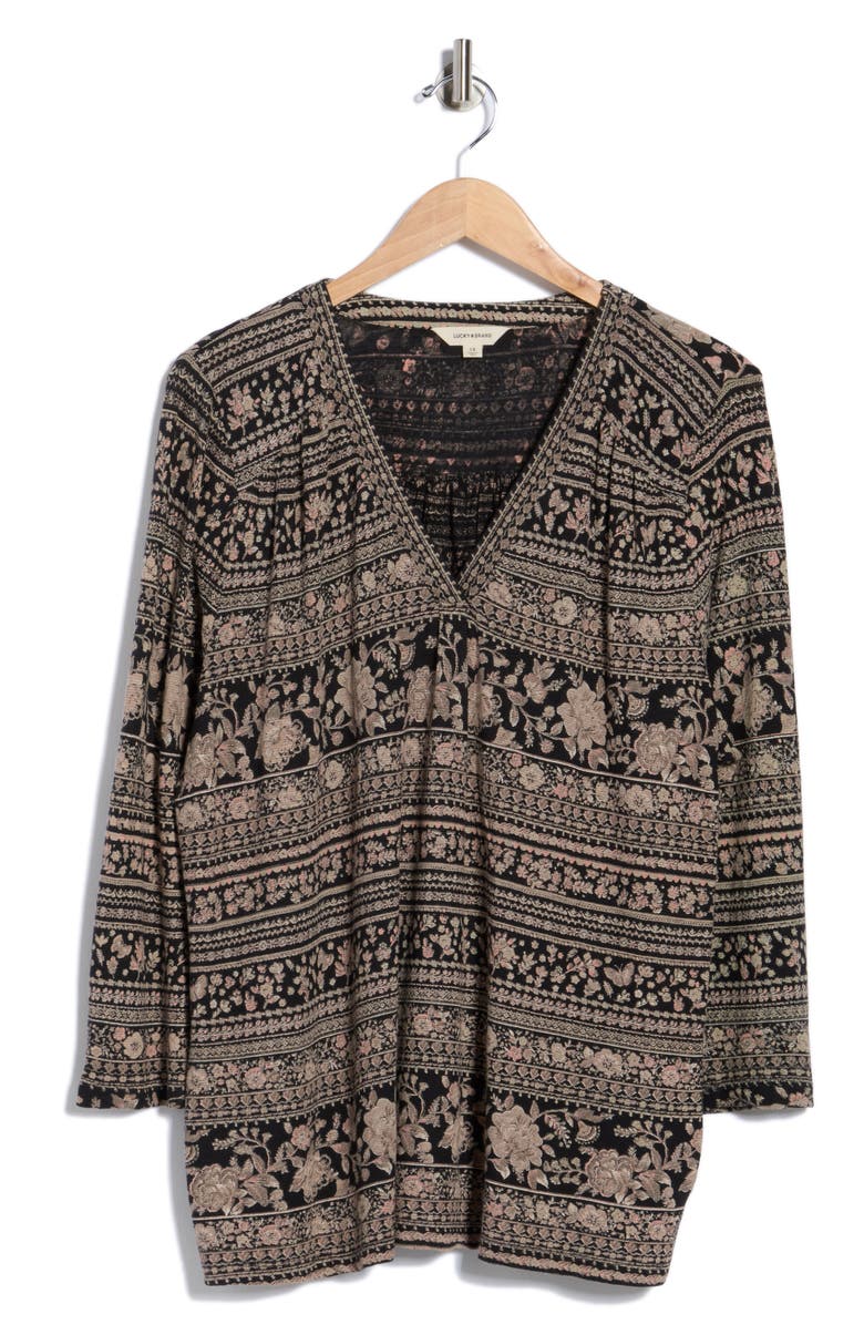 Lucky Brand Printed Long Sleeve Tunic Top, Alternate, color, Black Multi