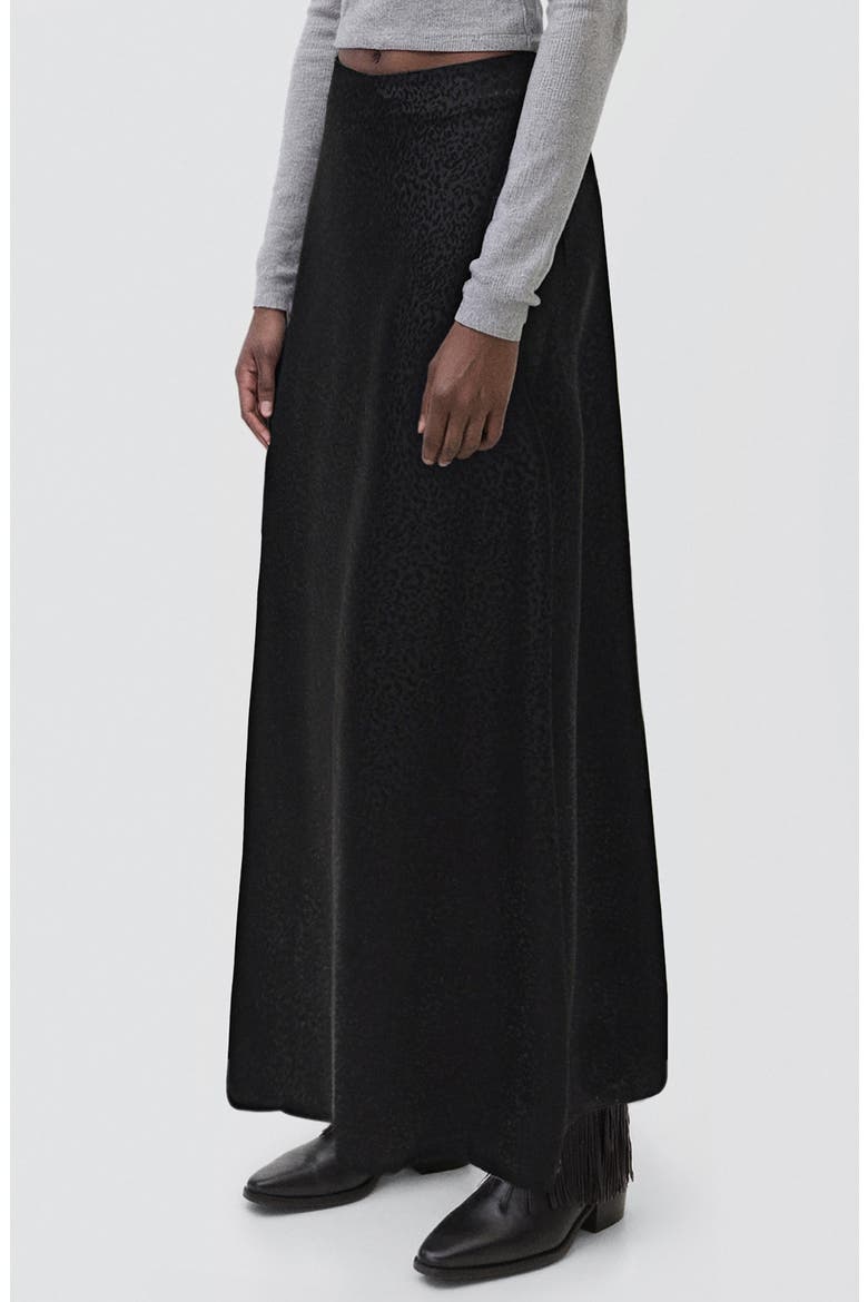 Leopard Print Maxi Skirt, Main, color, BLACK DENIM