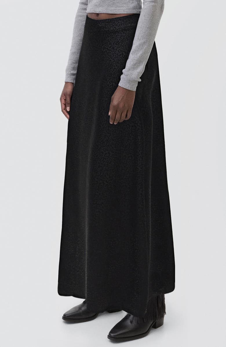 MANGO TEEN Leopard Print Maxi Skirt, Main, color, Black Denim