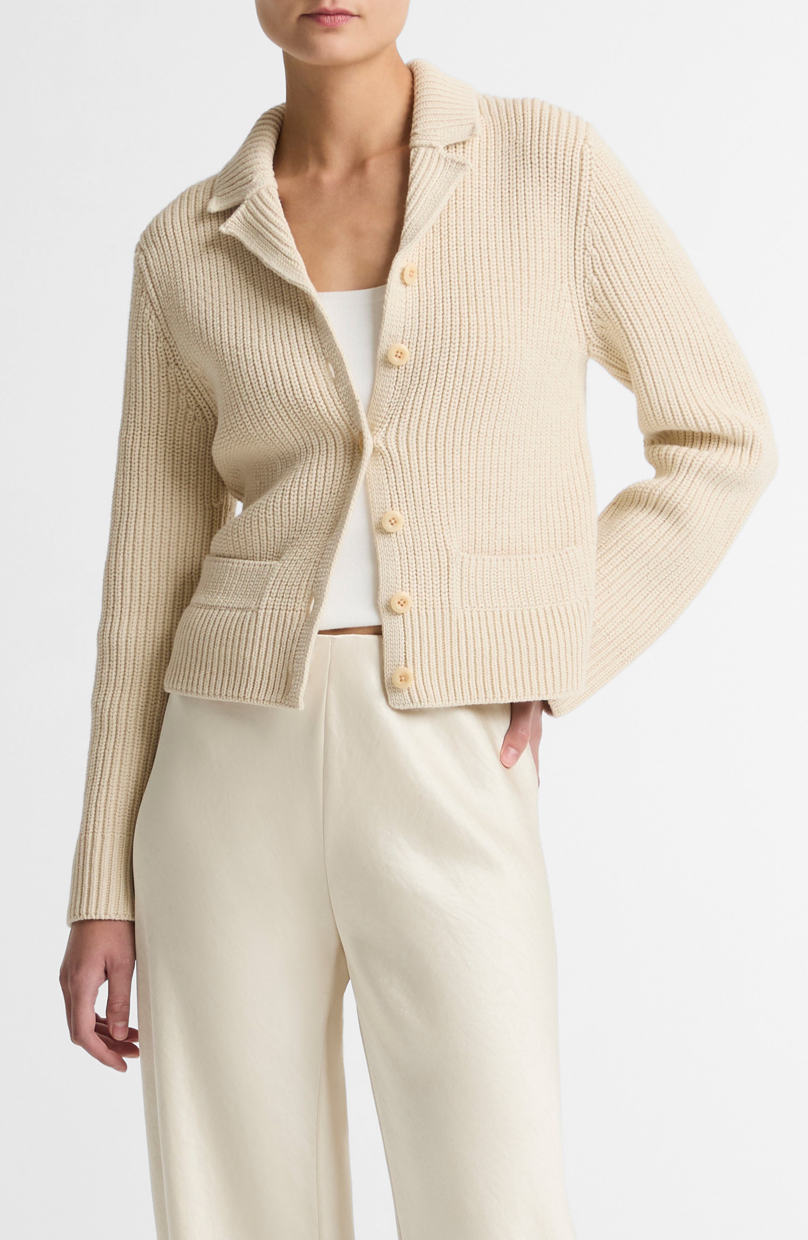 Pocket Cotton Blend Sweater Jacket