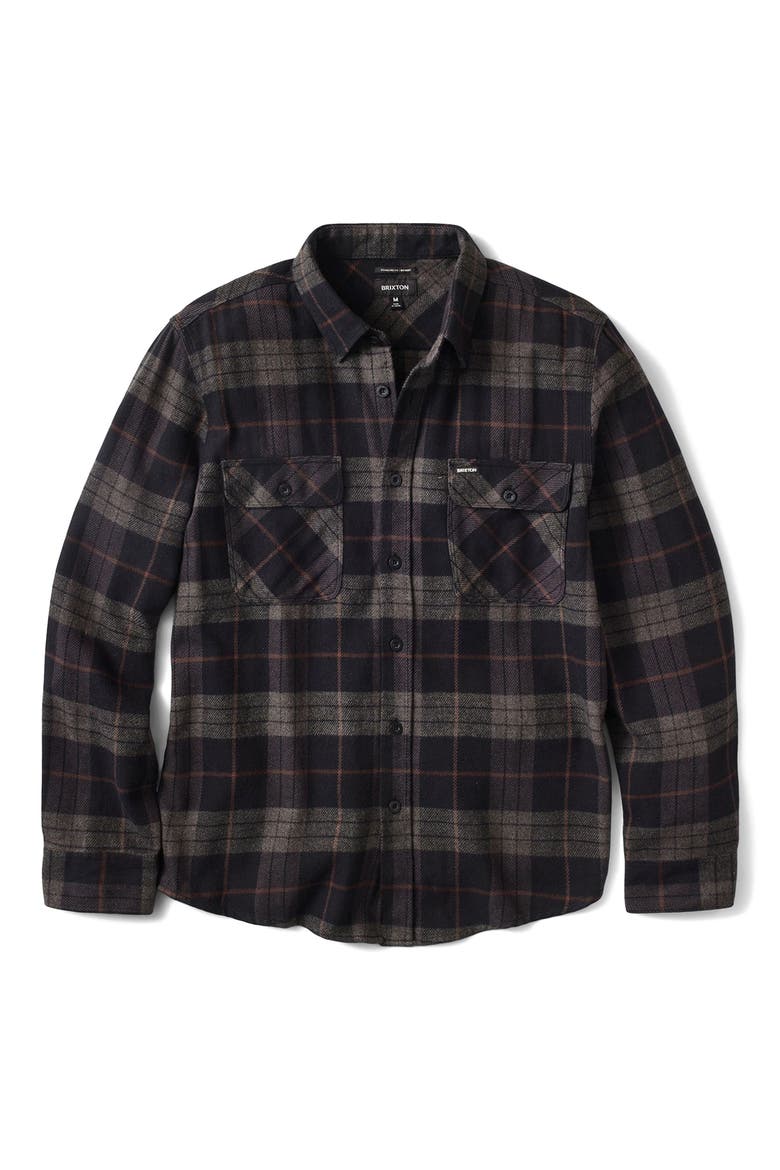 Bowery Slim Fit Plaid Flannel Button-Up Shirt, Alternate, color, BLACK/ CHARCOAL
