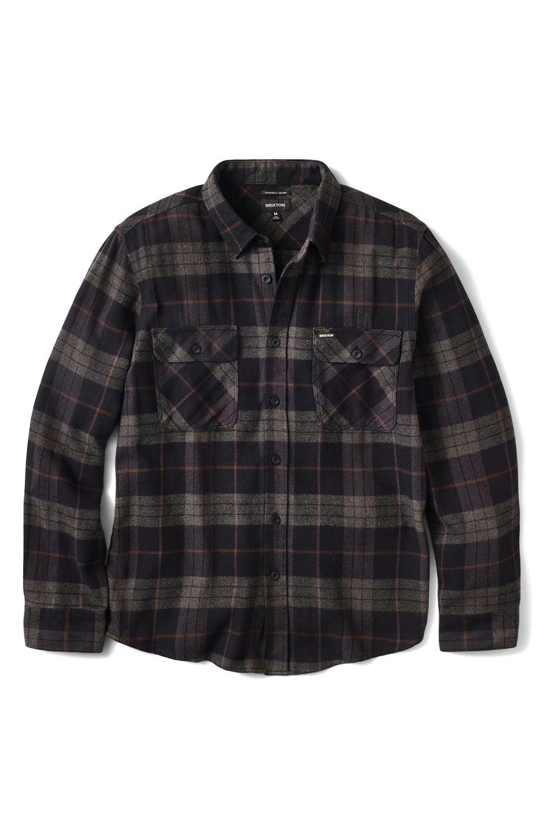 Brixton Bowery Slim Fit Plaid Flannel Button-Up Shirt, Alternate, color, Black/ Charcoal
