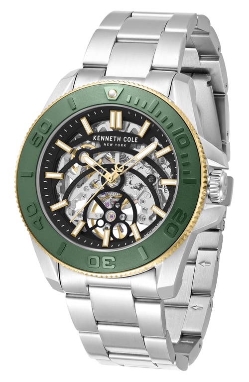 Kenneth Cole New York Liberty Skeleton Automatic Bracelet Watch, 43mm In Metallic