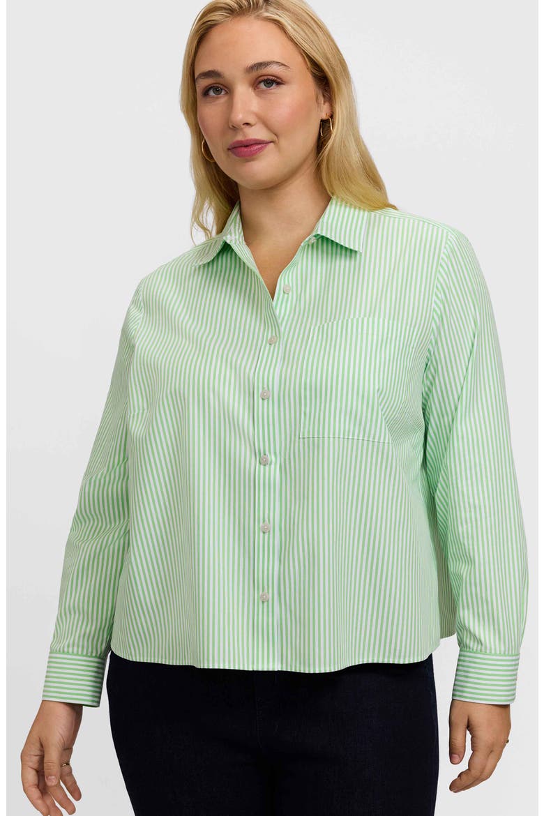 Jodie Stripe Cotton Button-Up Blouse, Alternate, color, MOJITO GREEN